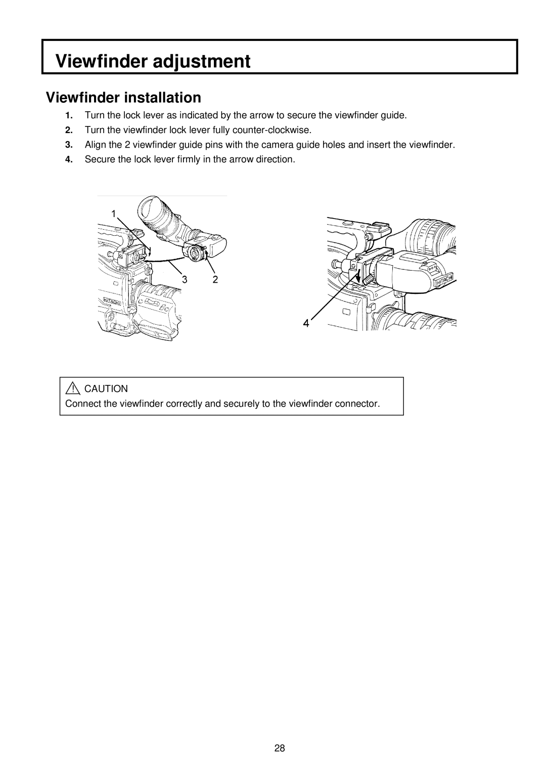 Indesit S-3000W operating instructions Viewfinder adjustment, Viewfinder installation 