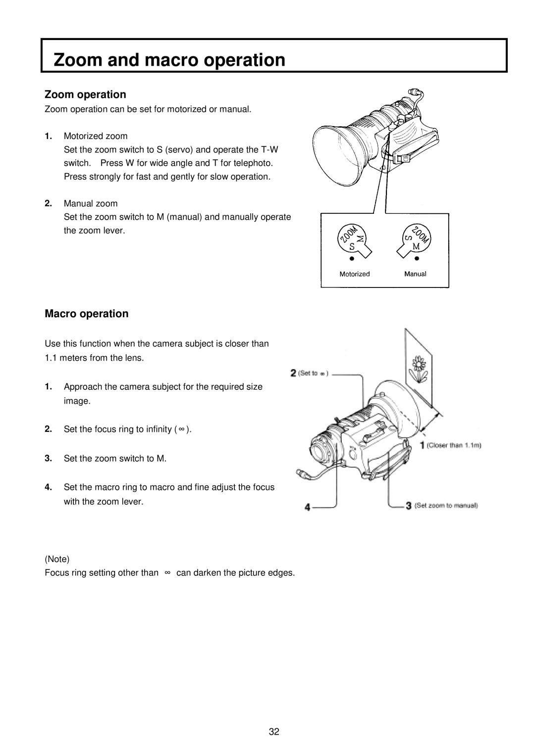 Indesit S-3000W operating instructions Zoom and macro operation, Zoom operation, Macro operation 