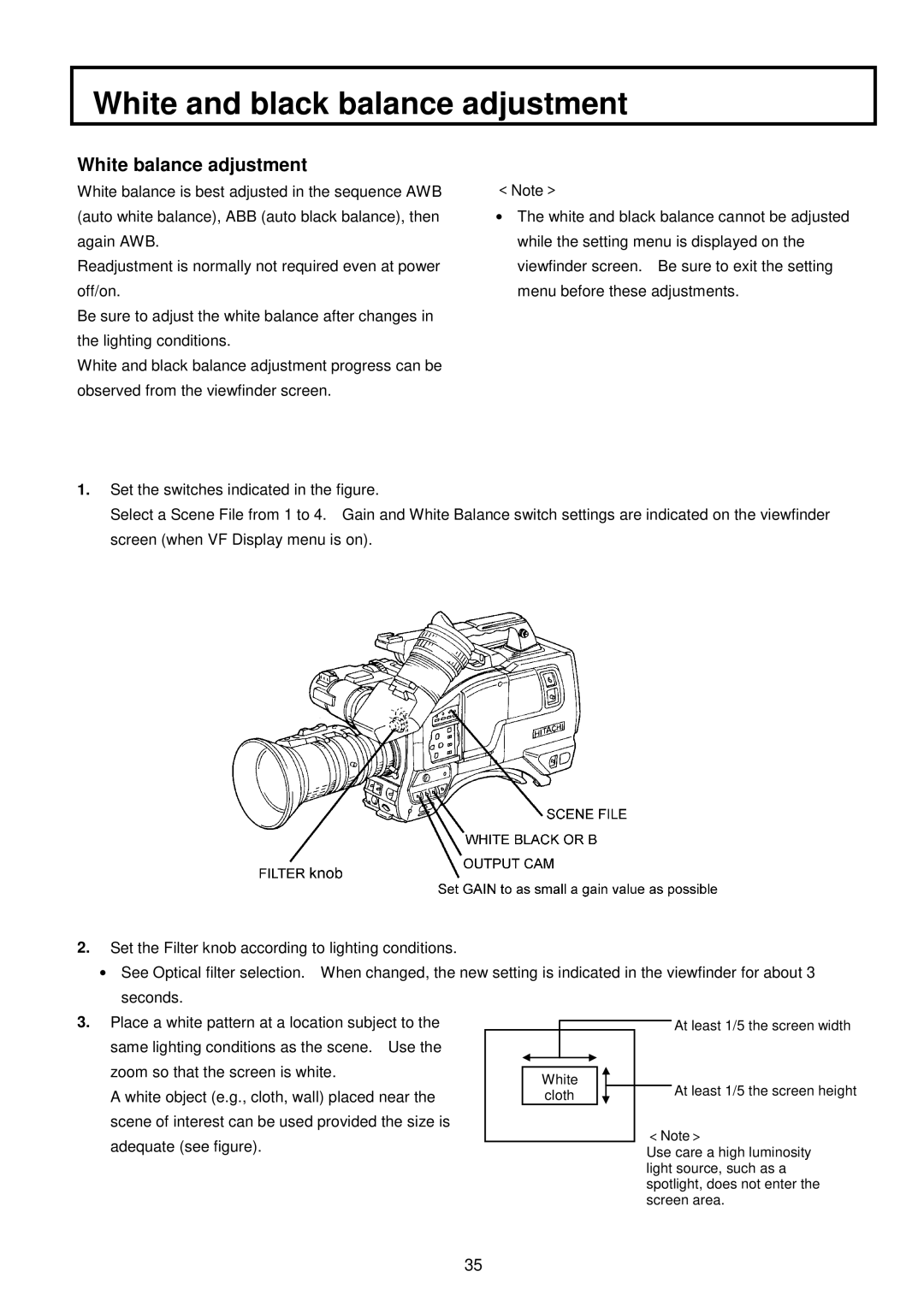 Indesit S-3000W operating instructions White and black balance adjustment, White balance adjustment 