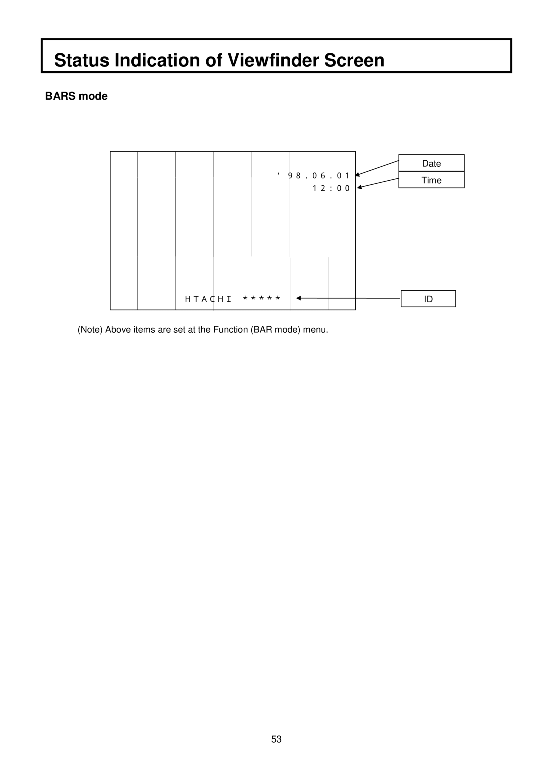 Indesit S-3000W operating instructions Status Indication of Viewfinder Screen, Bars mode 