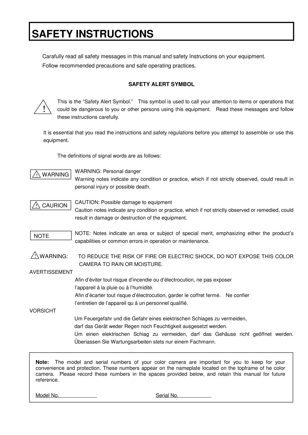 Indesit S-3000W operating instructions Safety Instructions 