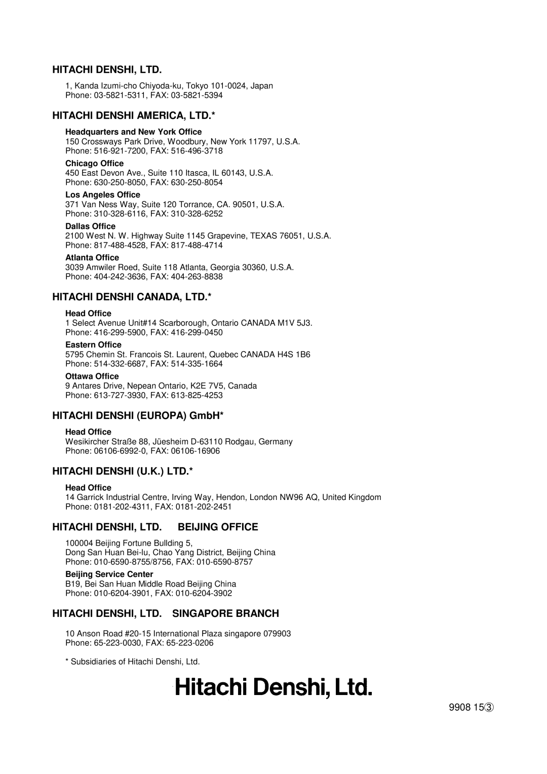 Indesit S-3000W operating instructions Hitachi Denshi Europa GmbH 