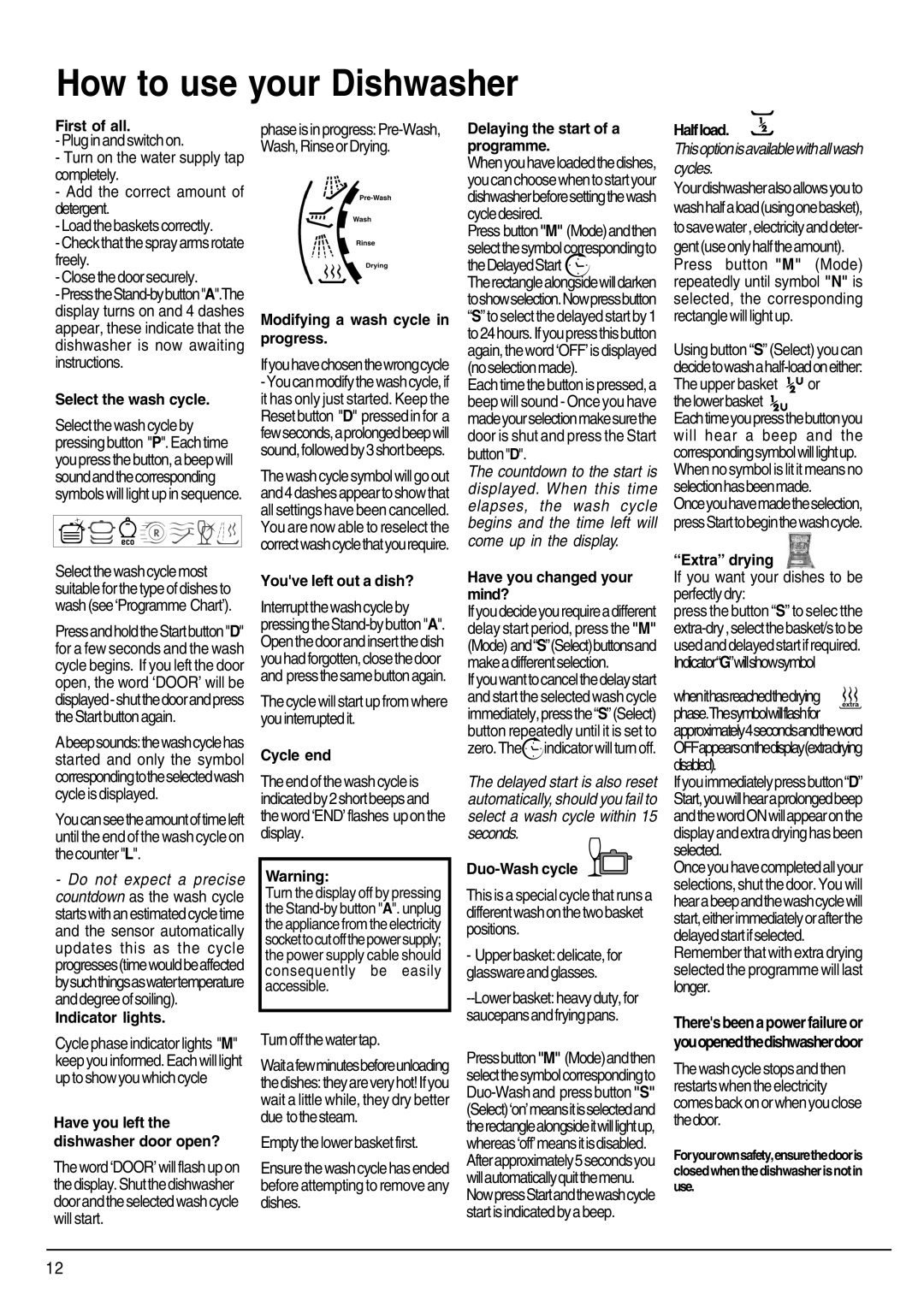 Indesit SDW80, SDW85 manual How to use your Dishwasher 