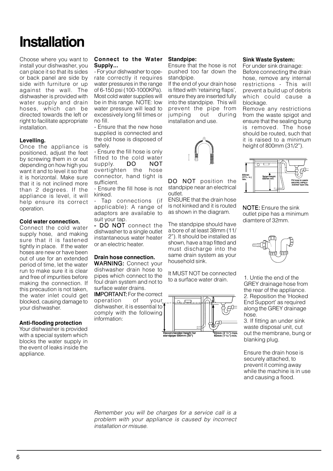 Indesit SDW80, SDW85 manual Installation 