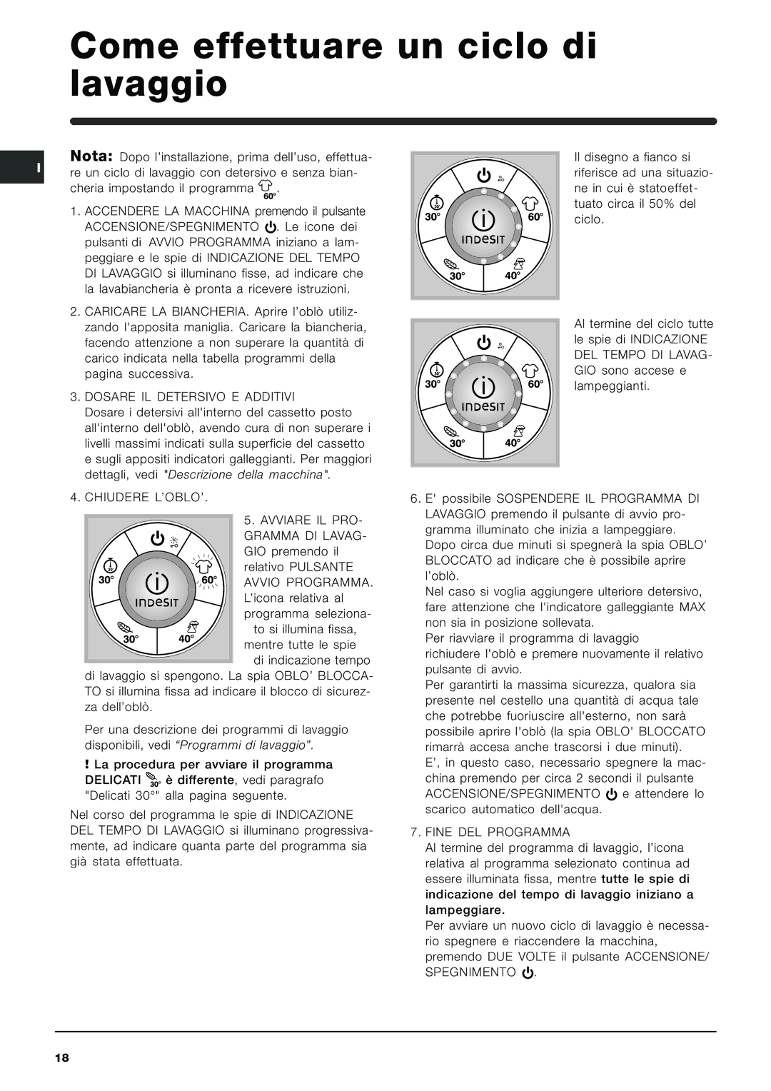 Indesit SIXXL 129 S manual Come effettuare un ciclo di lavaggio, Dosare IL Detersivo E Additivi, Fine DEL Programma 