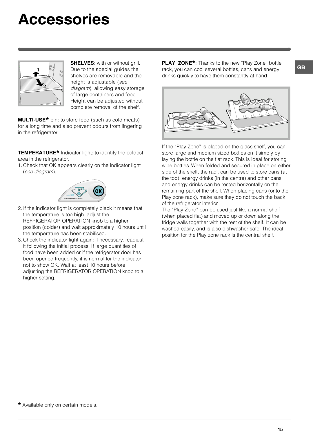 Indesit TAAN 25 operating instructions Accessories 