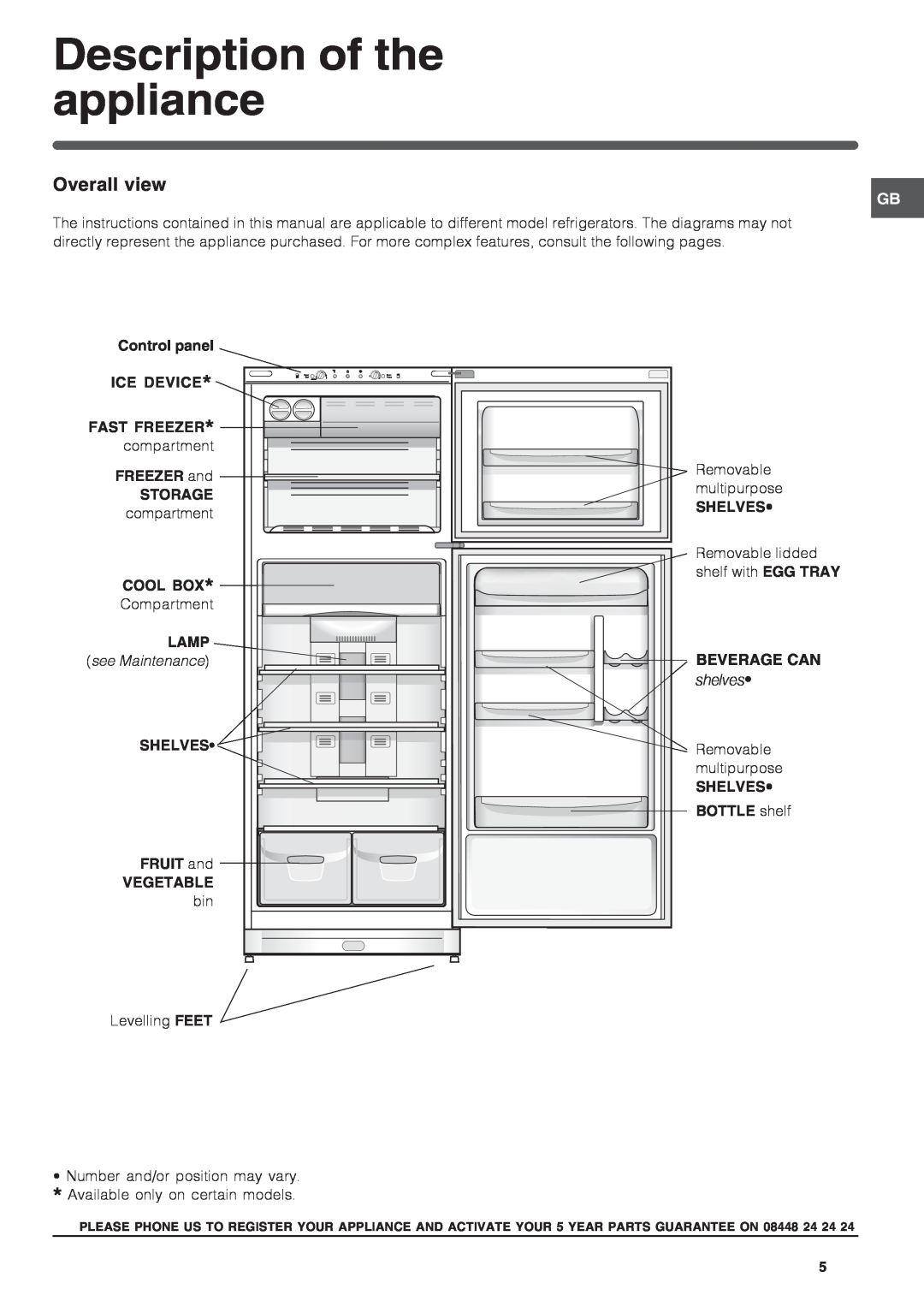 Indesit TAAN 6 FNF SI, TAN 6 FNF S manual Overall view, shelves, Description of the appliance, see Maintenance 