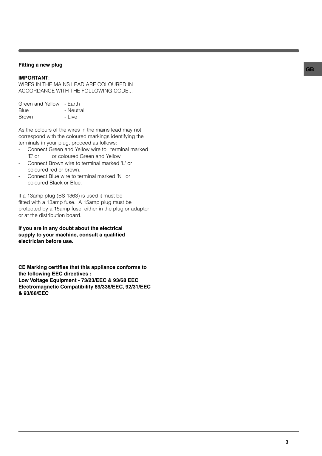 Indesit TLA1S manual Fitting a new plug 