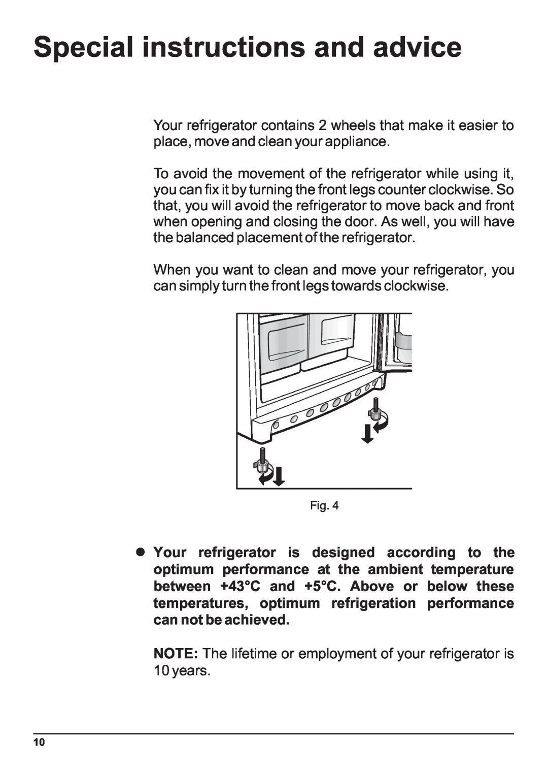 Indesit Two-Door Refrigerator/Freezer manual Special instructions and advice, years 