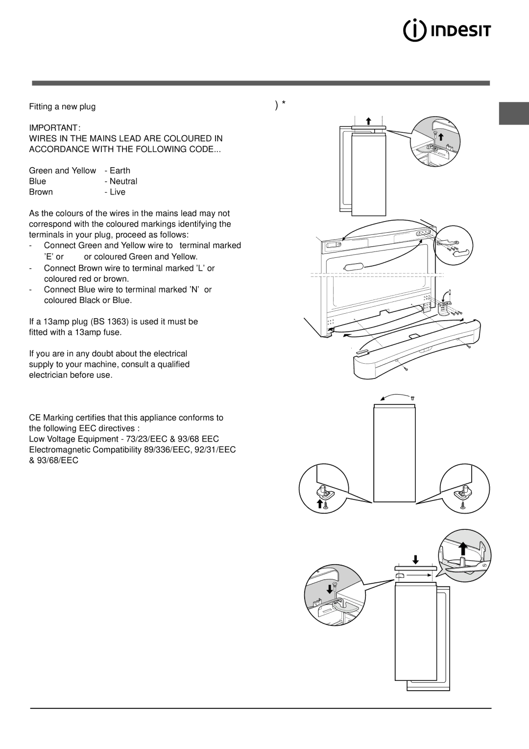 Indesit UFAN 400 S, UFAN 300 manual Reversible doors, Fitting a new plug 