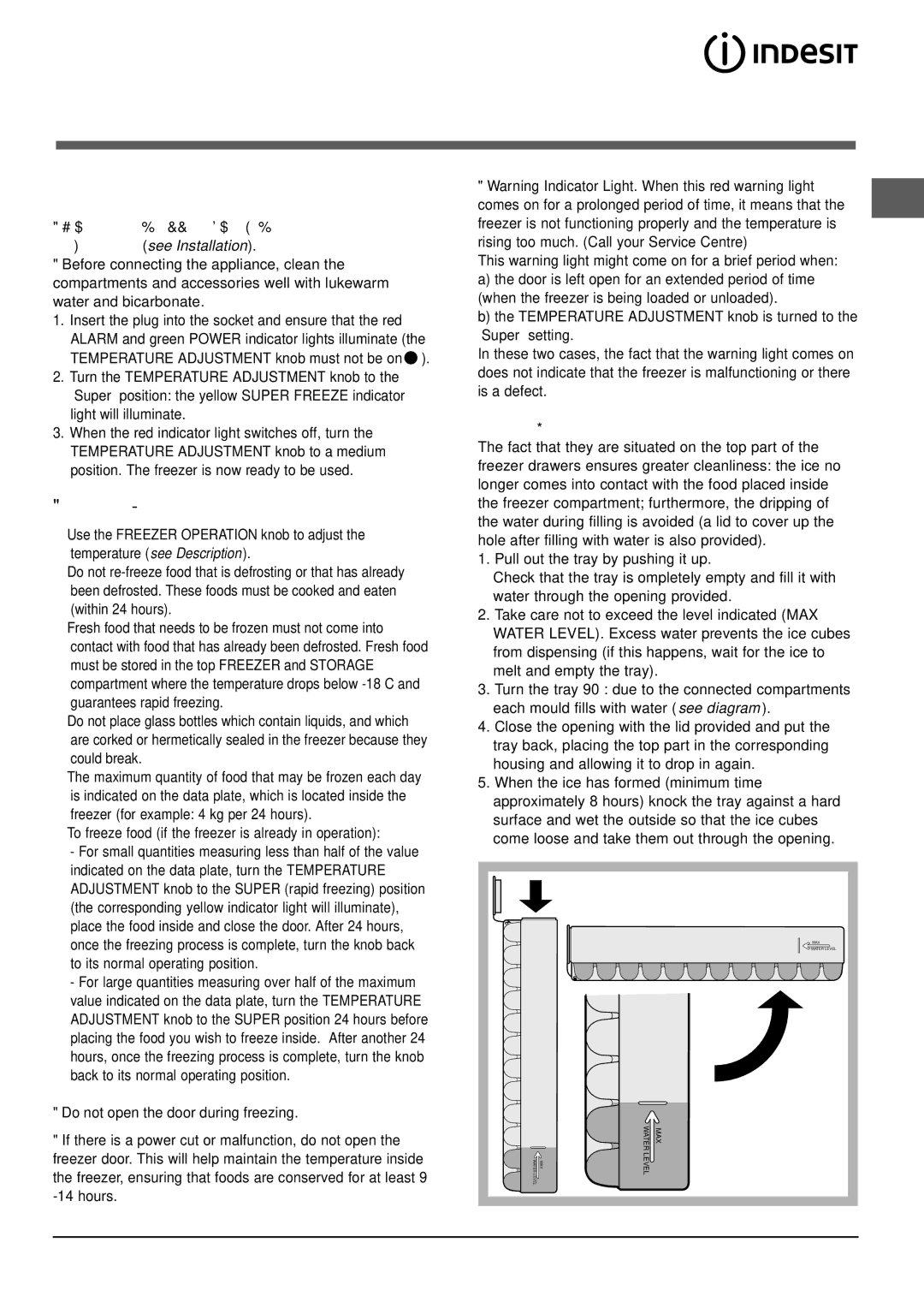 Indesit UFAN 300 manual Start-up and use, Starting the appliance, Using the freezer to its full potential, Ice3 ice tray 