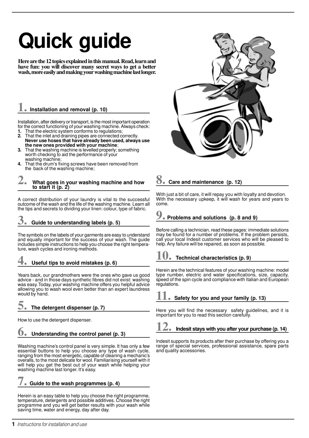 Indesit W 101 manual Quick guide 