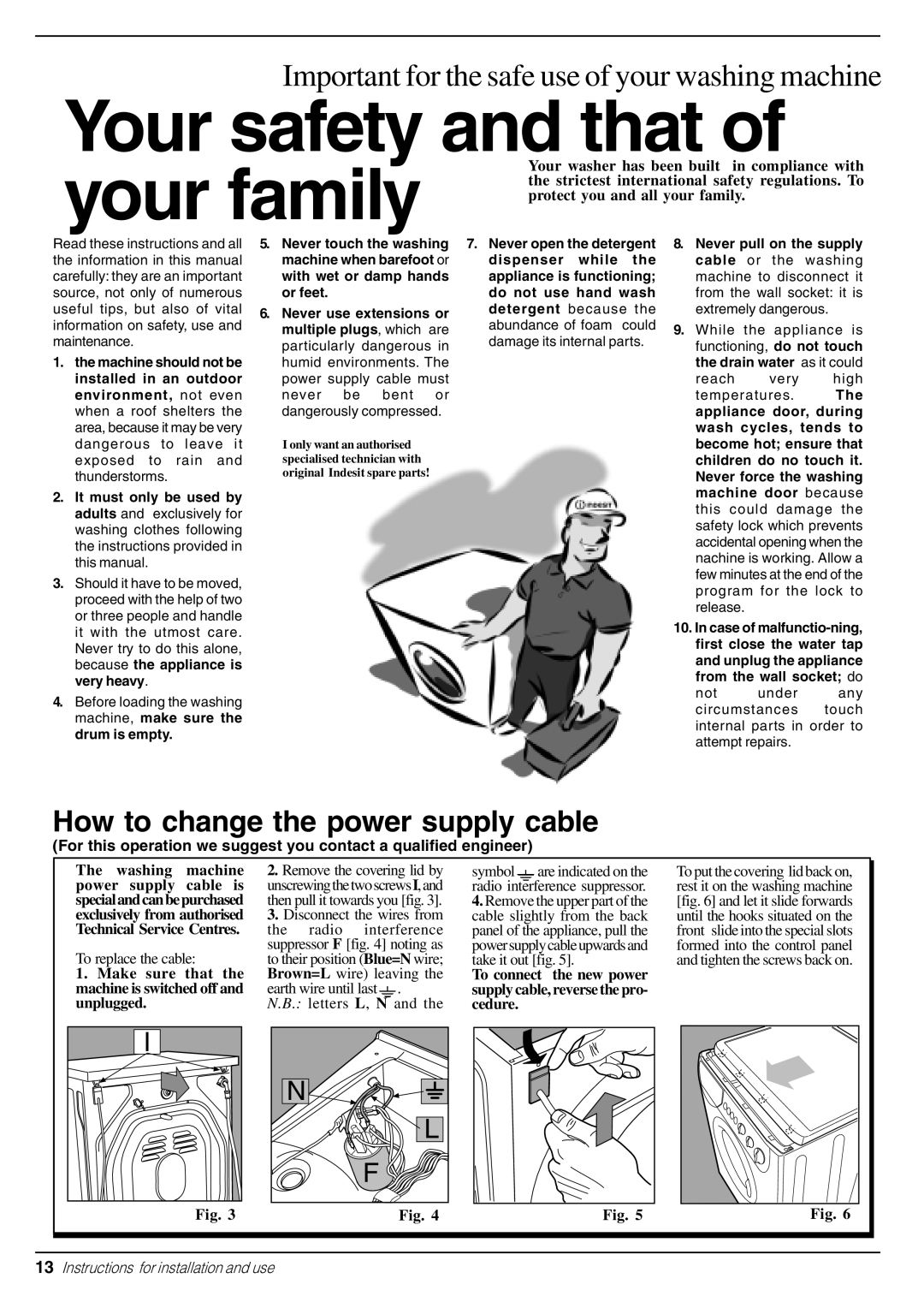 Indesit W 113 manual Your safety and that, Make sure that the machine is switched off and unplugged 