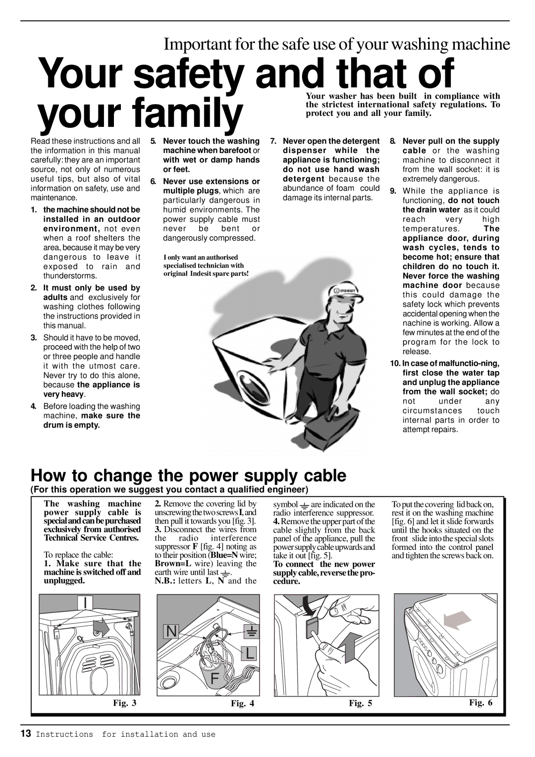 Indesit W 93 manual Your safety and that, Make sure that the machine is switched off and unplugged 