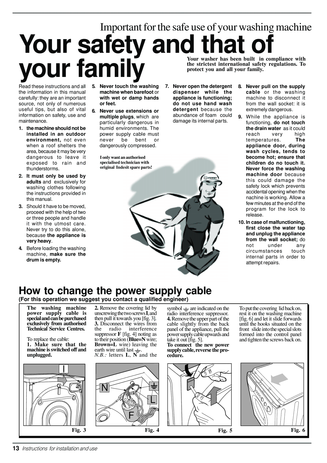 Indesit WA 135 manual Your safety and that, Make sure that the machine is switched off and unplugged 