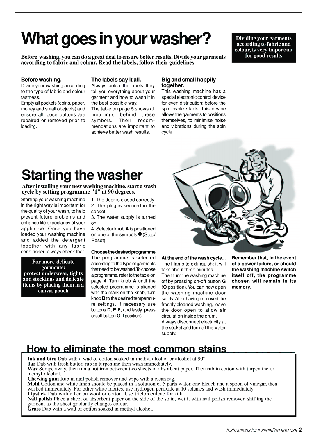 Indesit WAX 120 manual What goes in your washer?, At the end of the wash cycle 