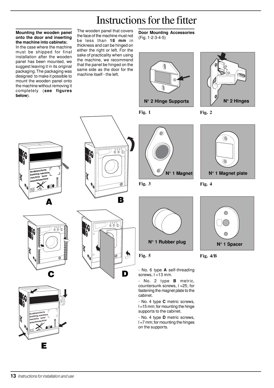 Indesit WD 12 X manual Hinge Supports Hinges Magnet, Rubber plug, Magnet plate 