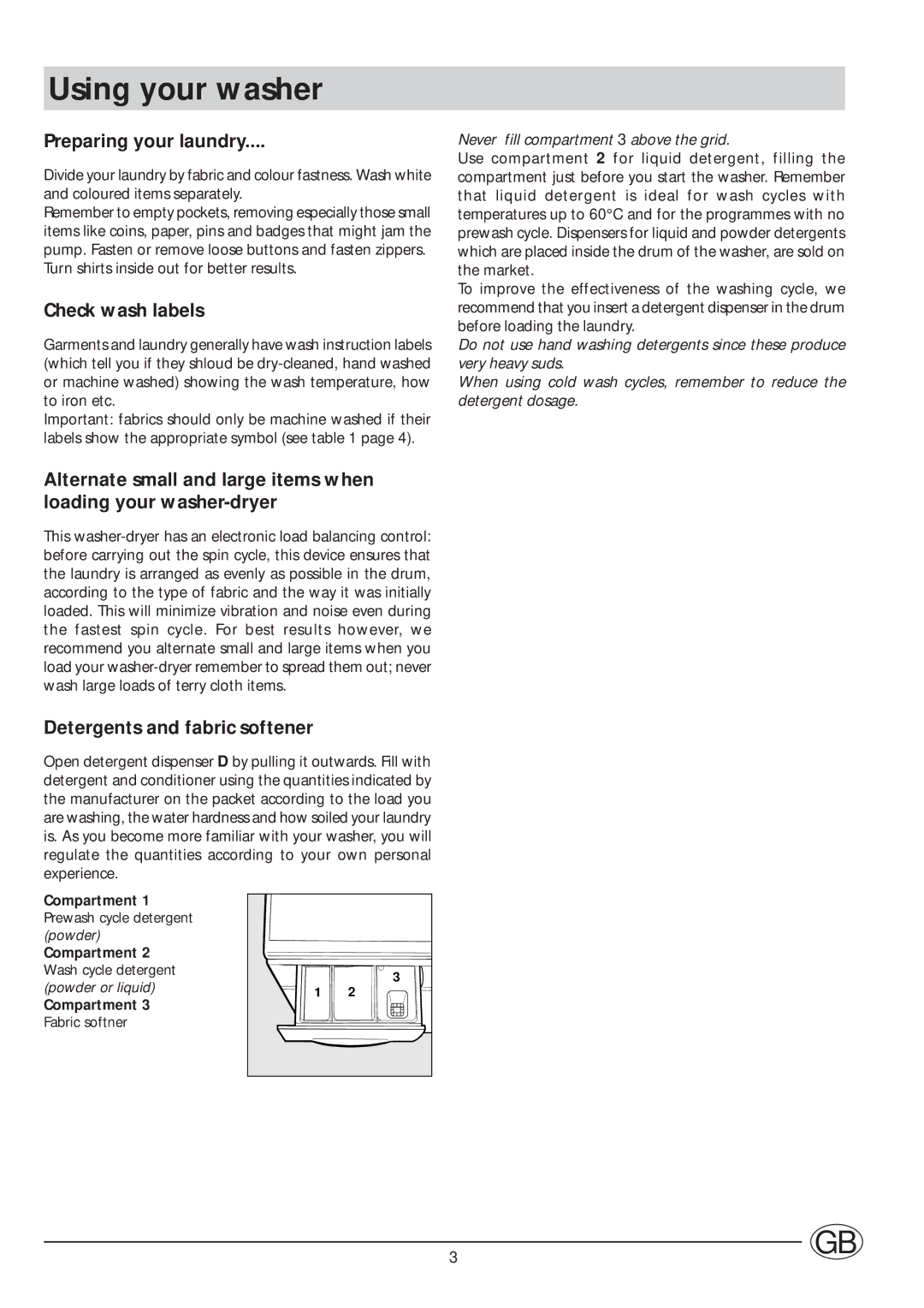 Indesit WDG1195WG/1 manual Using your washer, Preparing your laundry, Check wash labels, Detergents and fabric softener 