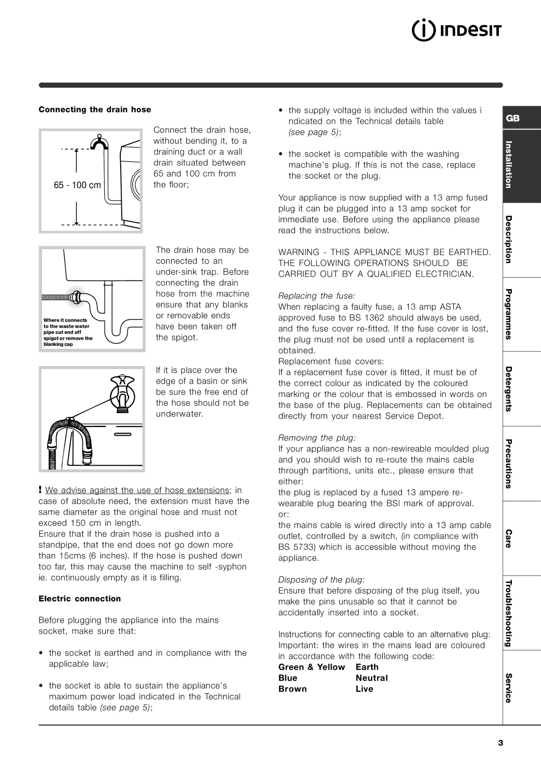 Indesit WIA 121 manual Supply voltage is included within the values 