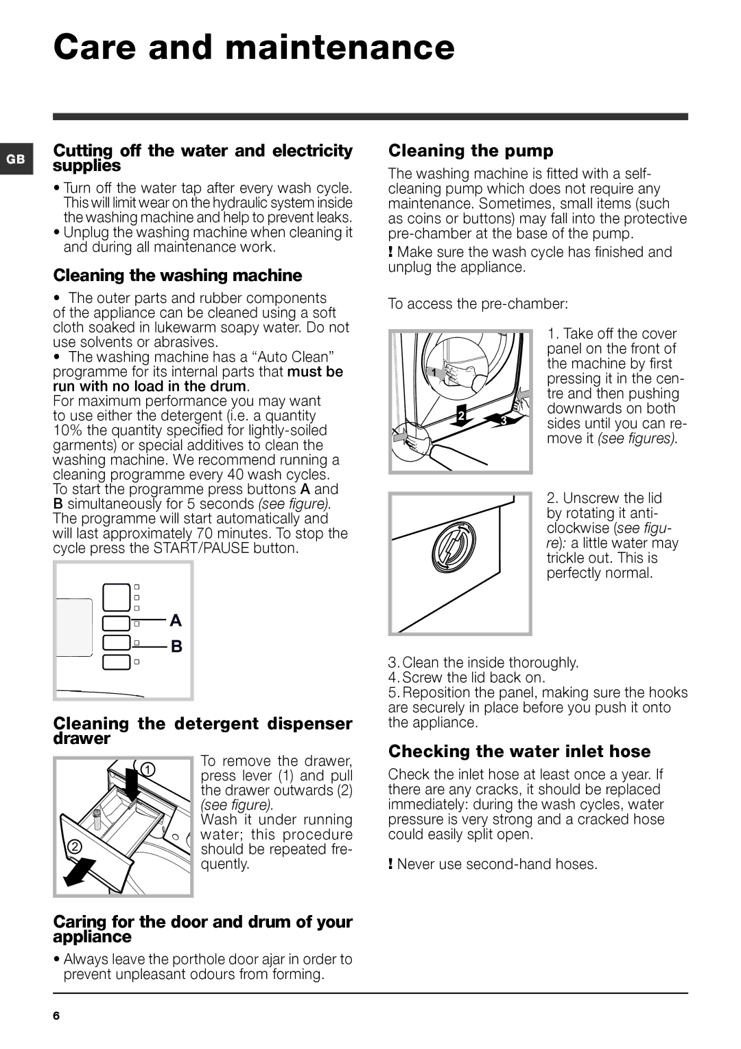 Indesit XWA 81482 manual Care and maintenance 