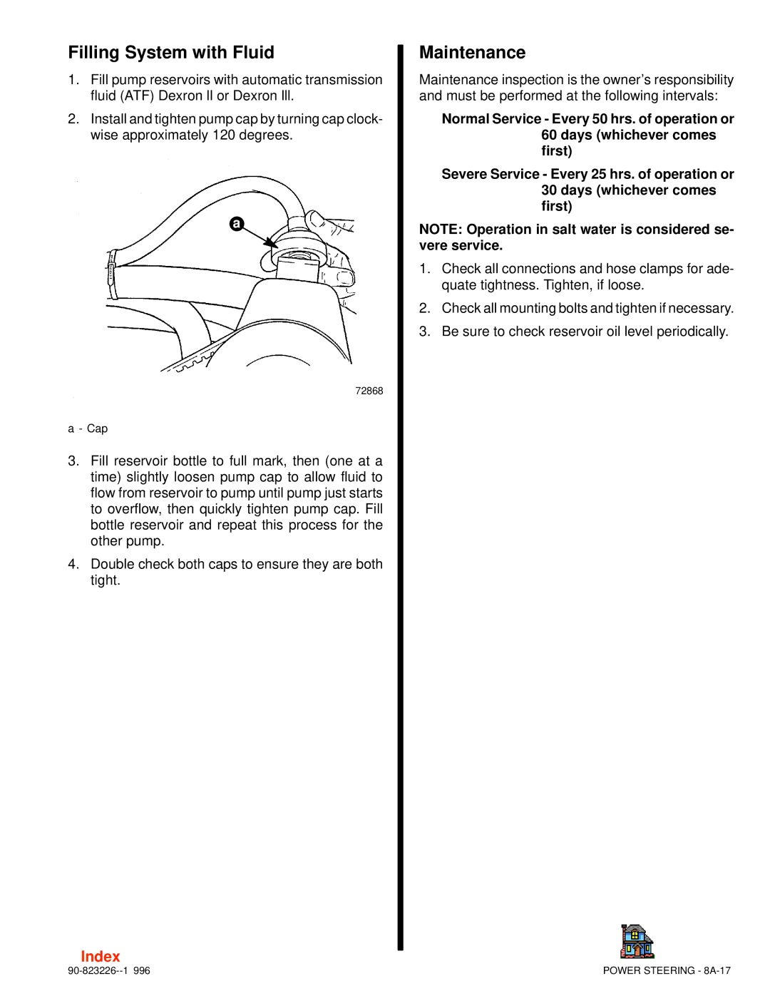 Index Interfurn 90-823226 manual Filling System with Fluid, Maintenance 