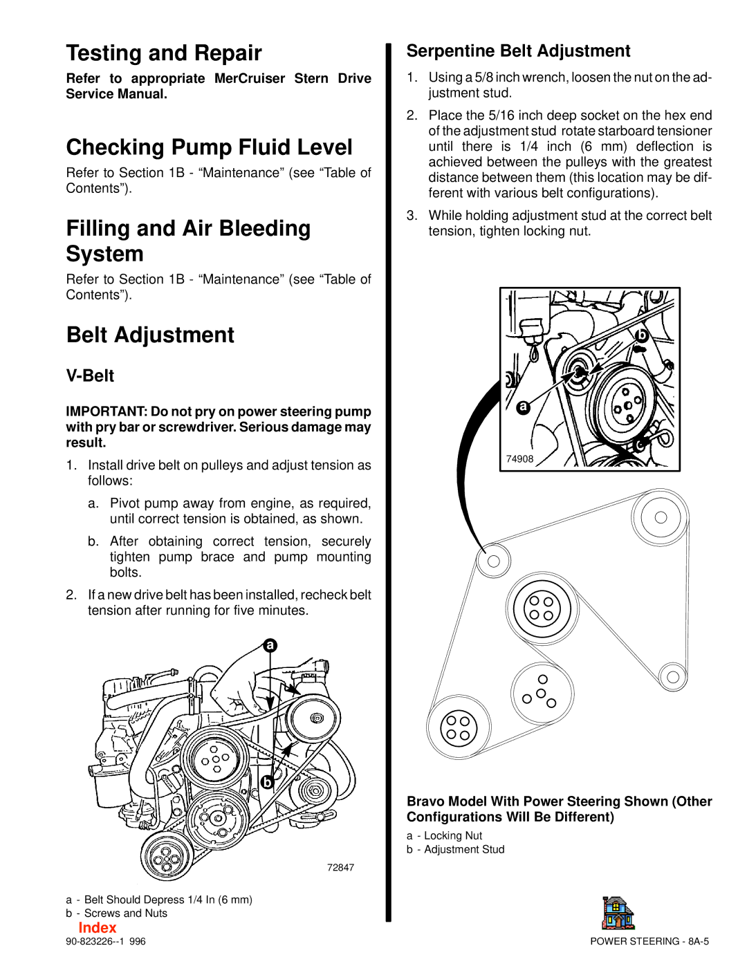 Index Interfurn 90-823226 Testing and Repair Checking Pump Fluid Level, Filling and Air Bleeding System, Belt Adjustment 