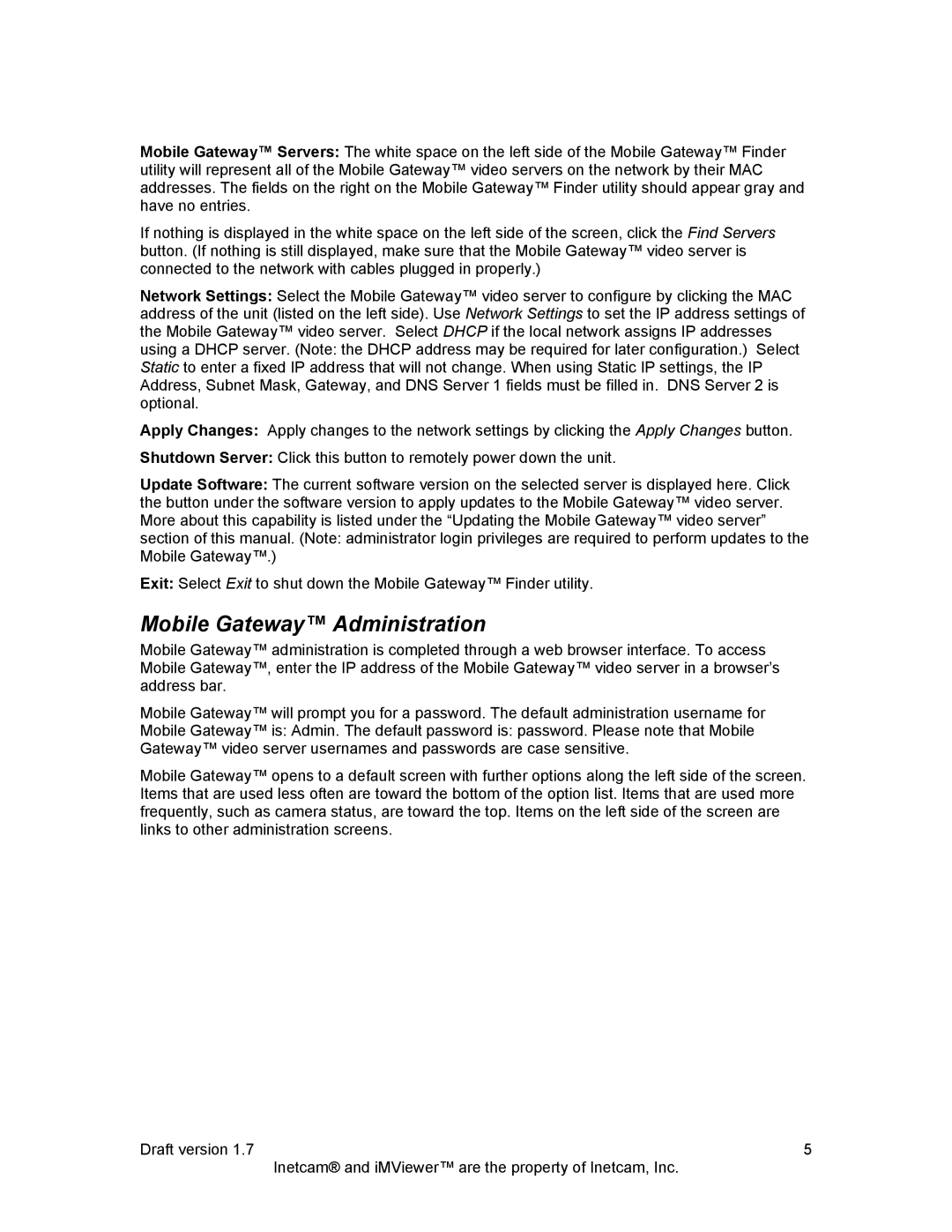 Inetcam manual Mobile Gateway Administration 