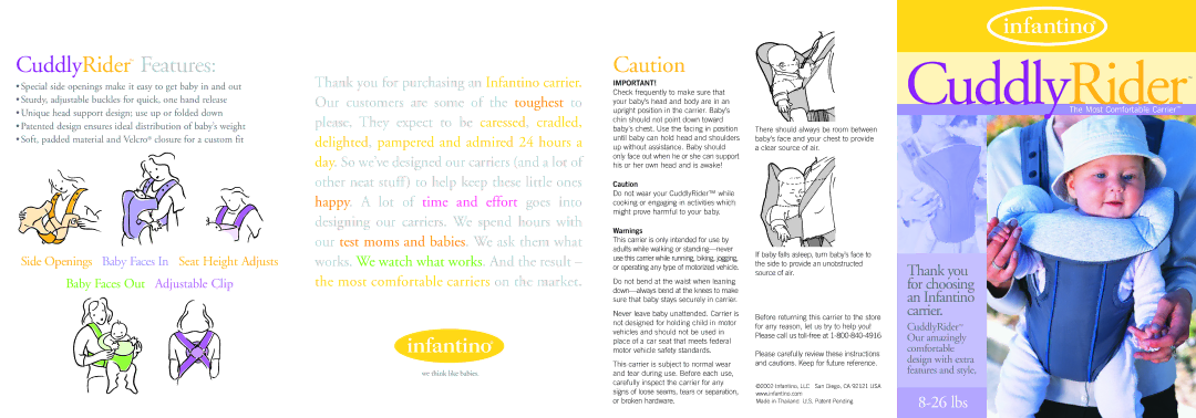 Infantino carrier manual CuddlyRider Features 