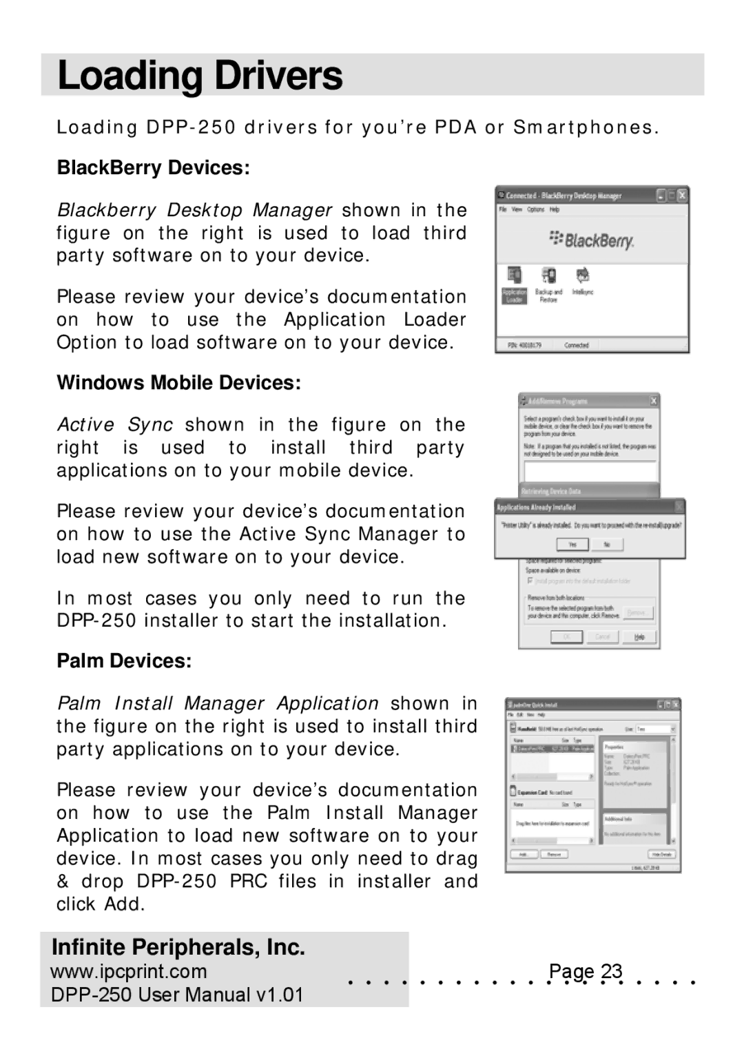 Infinite Peripherals DPP-250 user manual Loading Drivers 