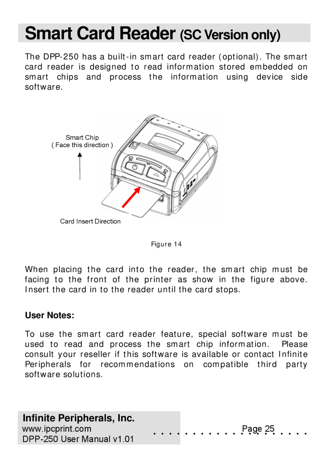 Infinite Peripherals DPP-250 user manual Smart Card Reader SC Version only 