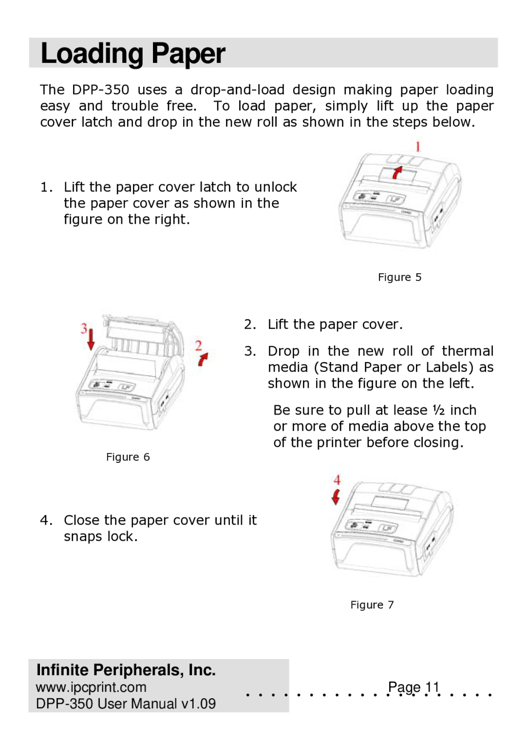 Infinite Peripherals DPP-350 user manual Loading Paper 