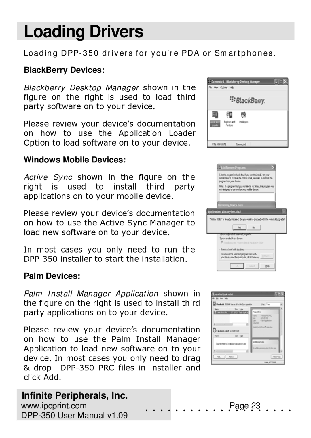 Infinite Peripherals DPP-350 user manual Loading Drivers 