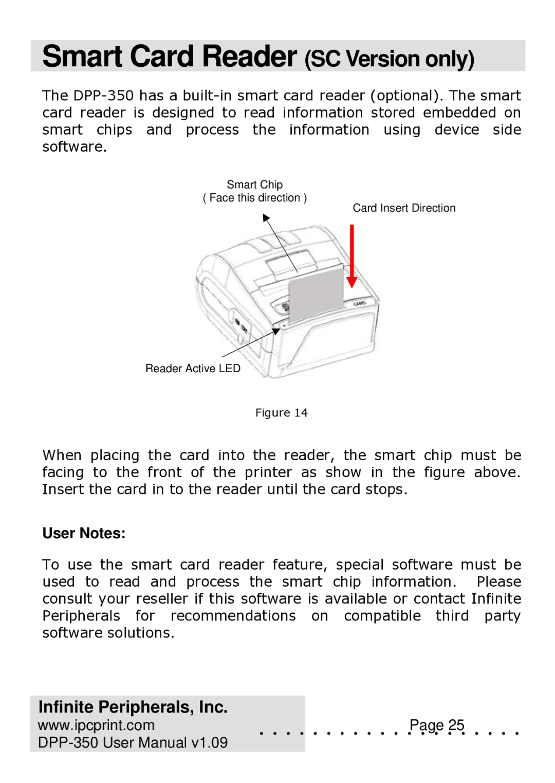 Infinite Peripherals DPP-350 user manual Smart Card Reader SC Version only 