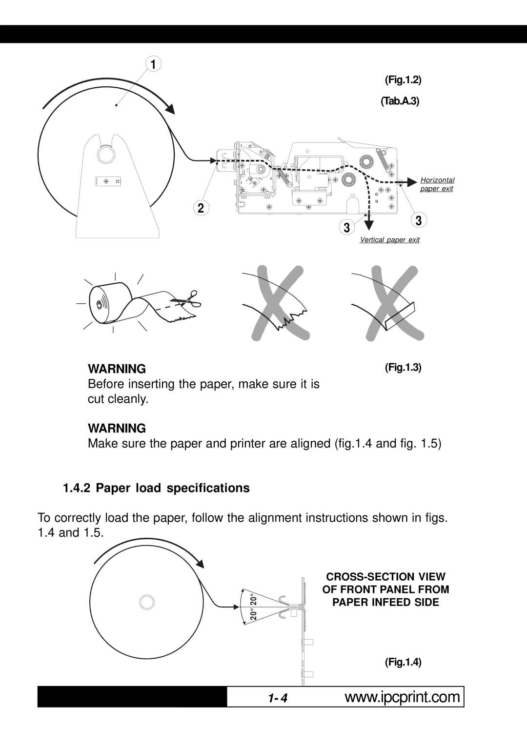 Infinite Peripherals KPM-210, 216 user manual Paper load specifications 