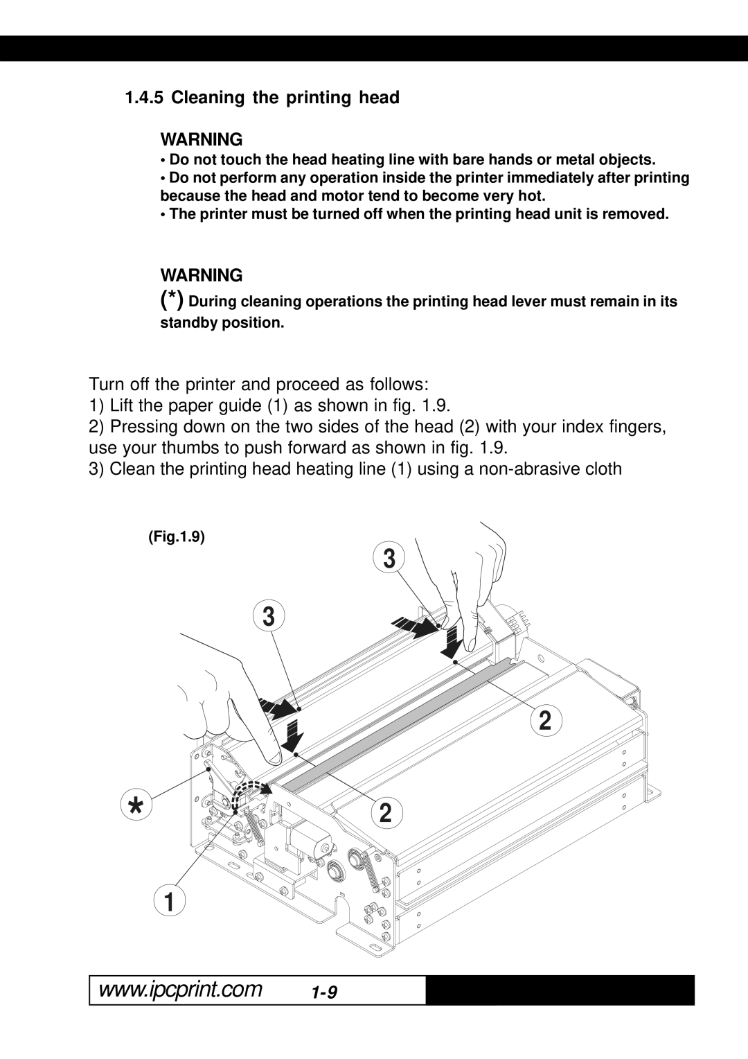 Infinite Peripherals 216, KPM-210 user manual Cleaning the printing head 