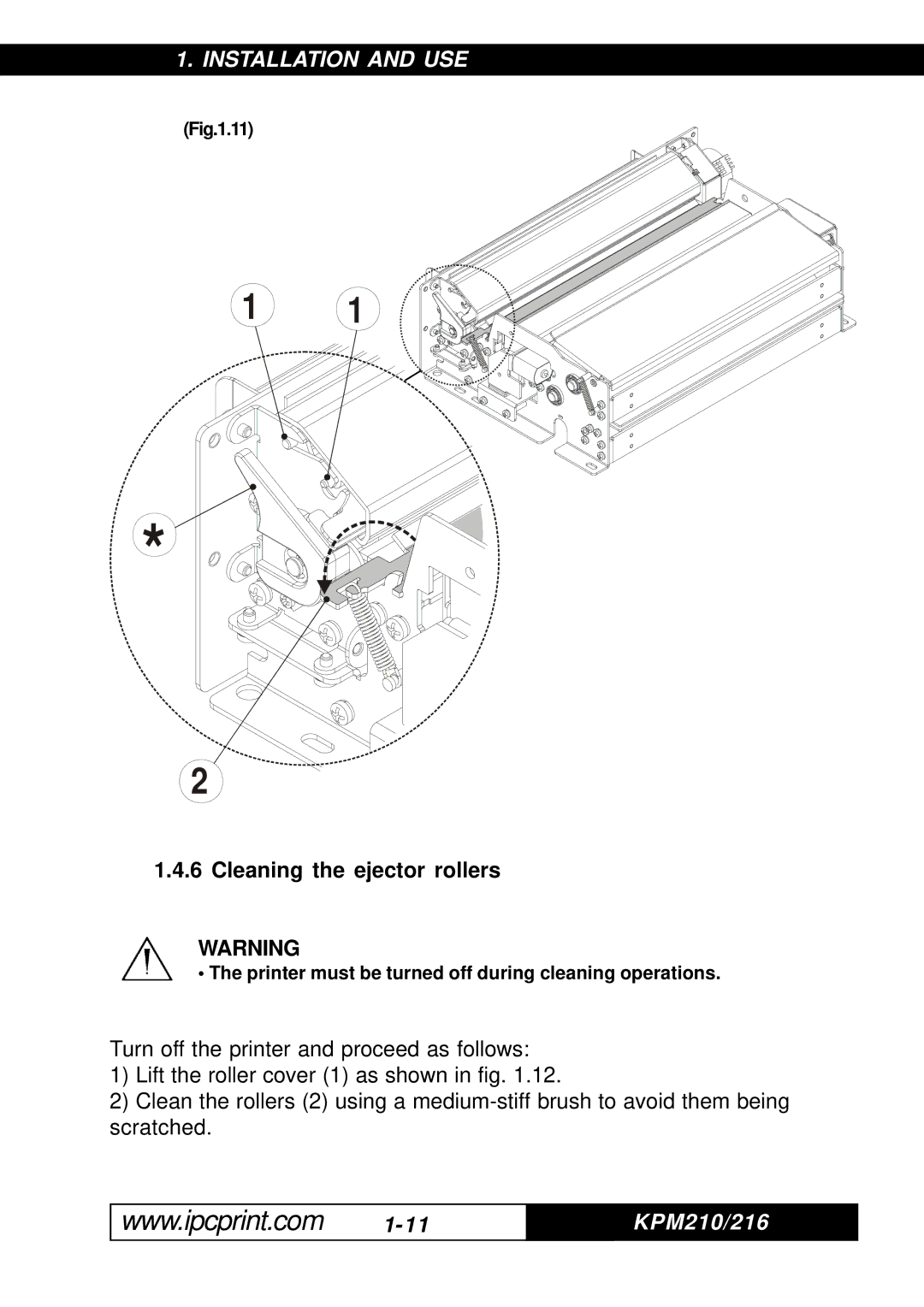 Infinite Peripherals 216, KPM-210 user manual Cleaning the ejector rollers 