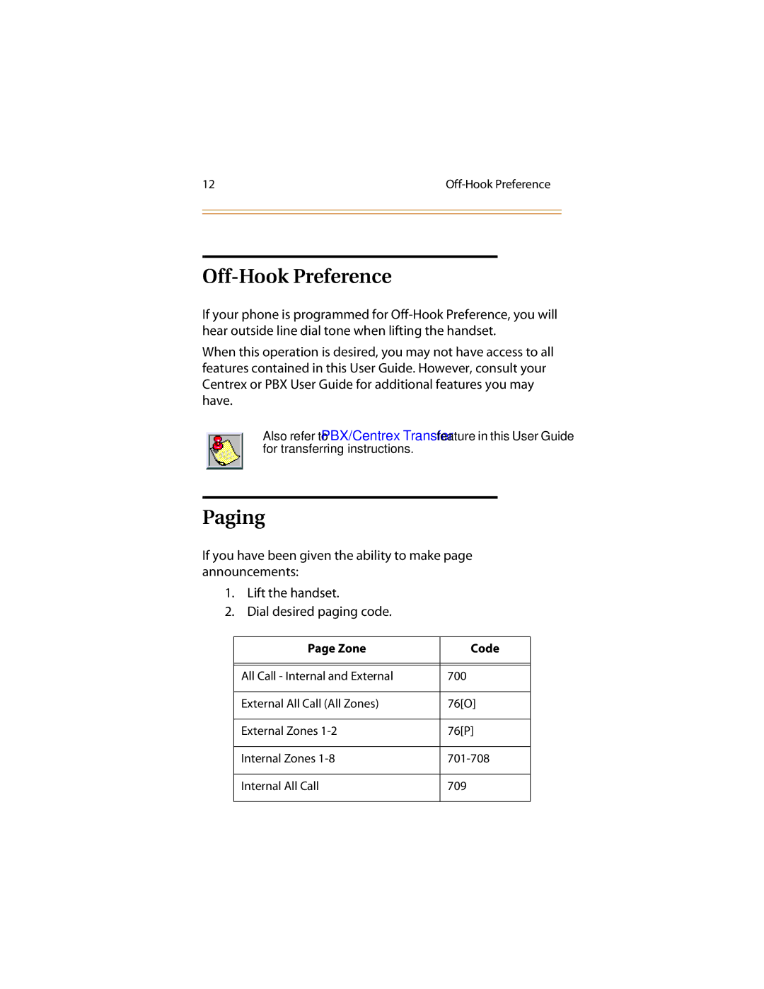 Infinite Peripherals II/III/IV, Mach I manual Off-Hook Preference, Paging 