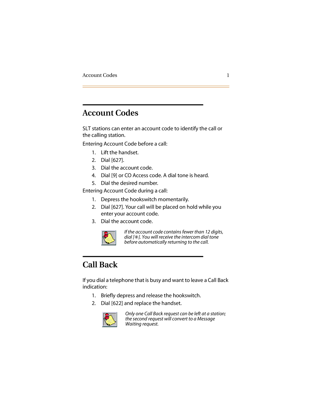 Infinite Peripherals Mach I, II/III/IV manual Account Codes, Call Back 