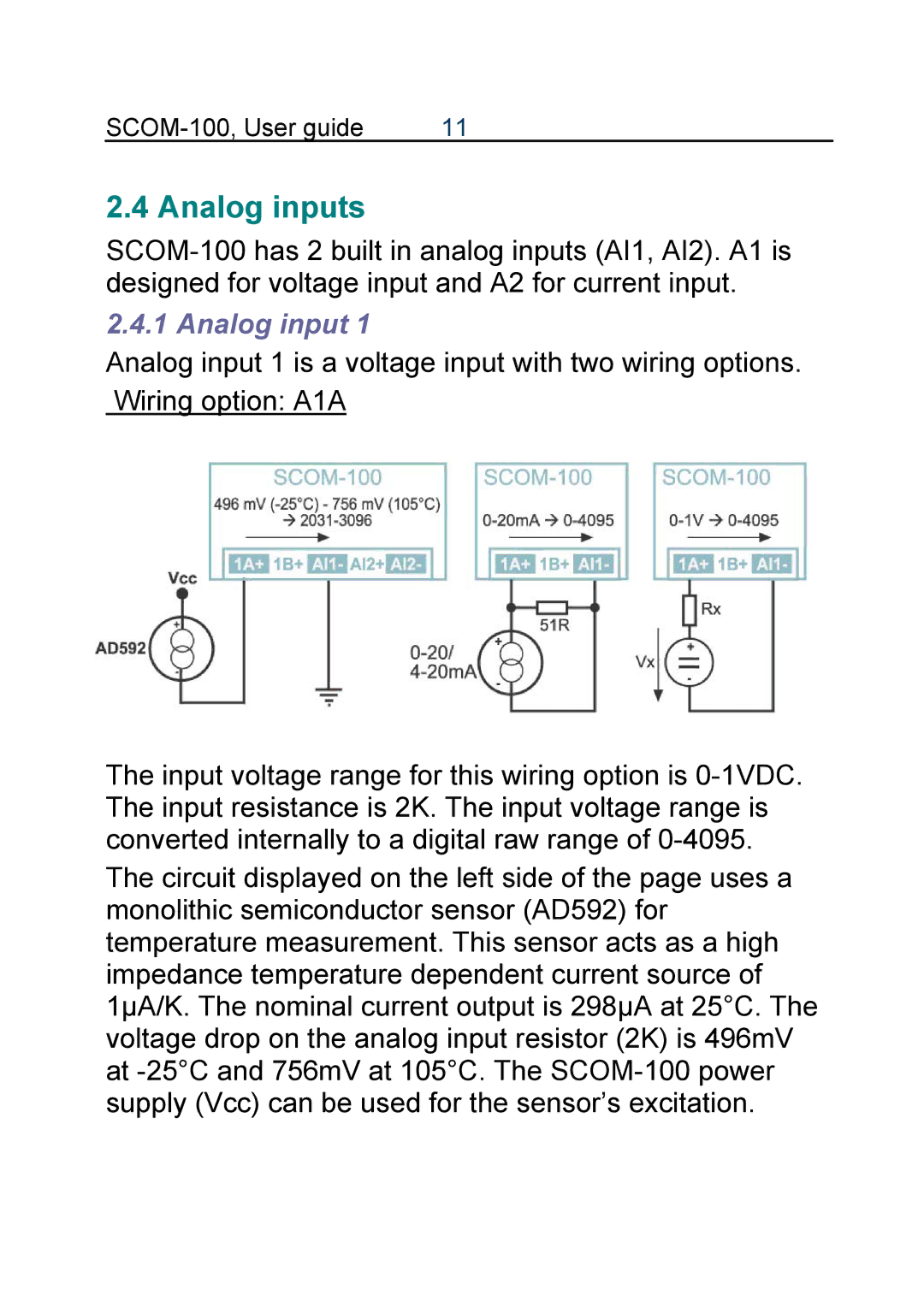 Infinite Peripherals SCOM-100 manual Analog inputs 