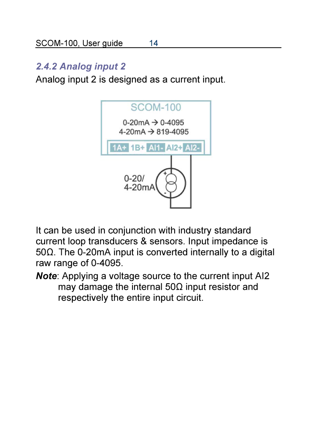 Infinite Peripherals SCOM-100 manual Analog input 