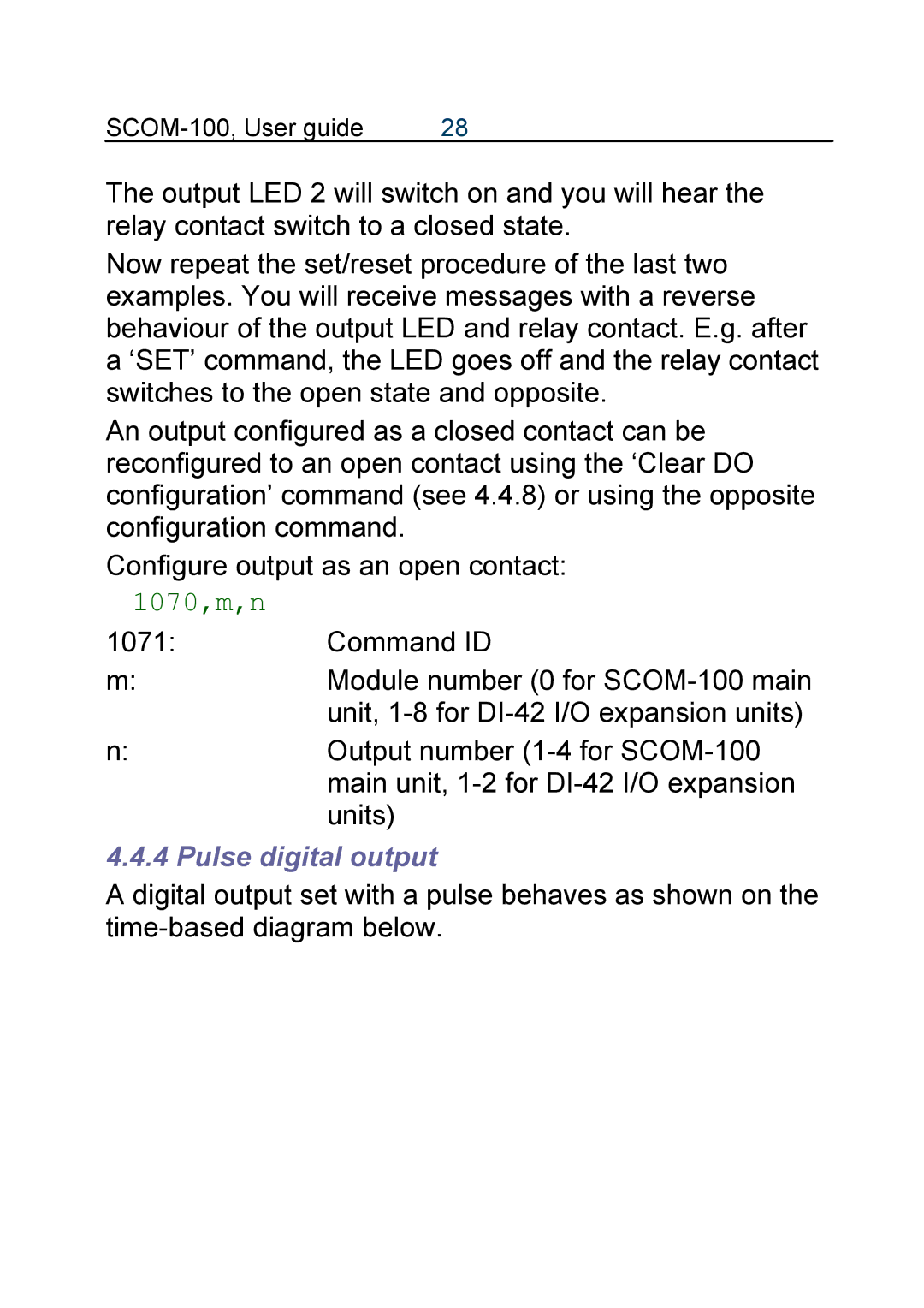 Infinite Peripherals SCOM-100 manual 1070,m,n, Pulse digital output 