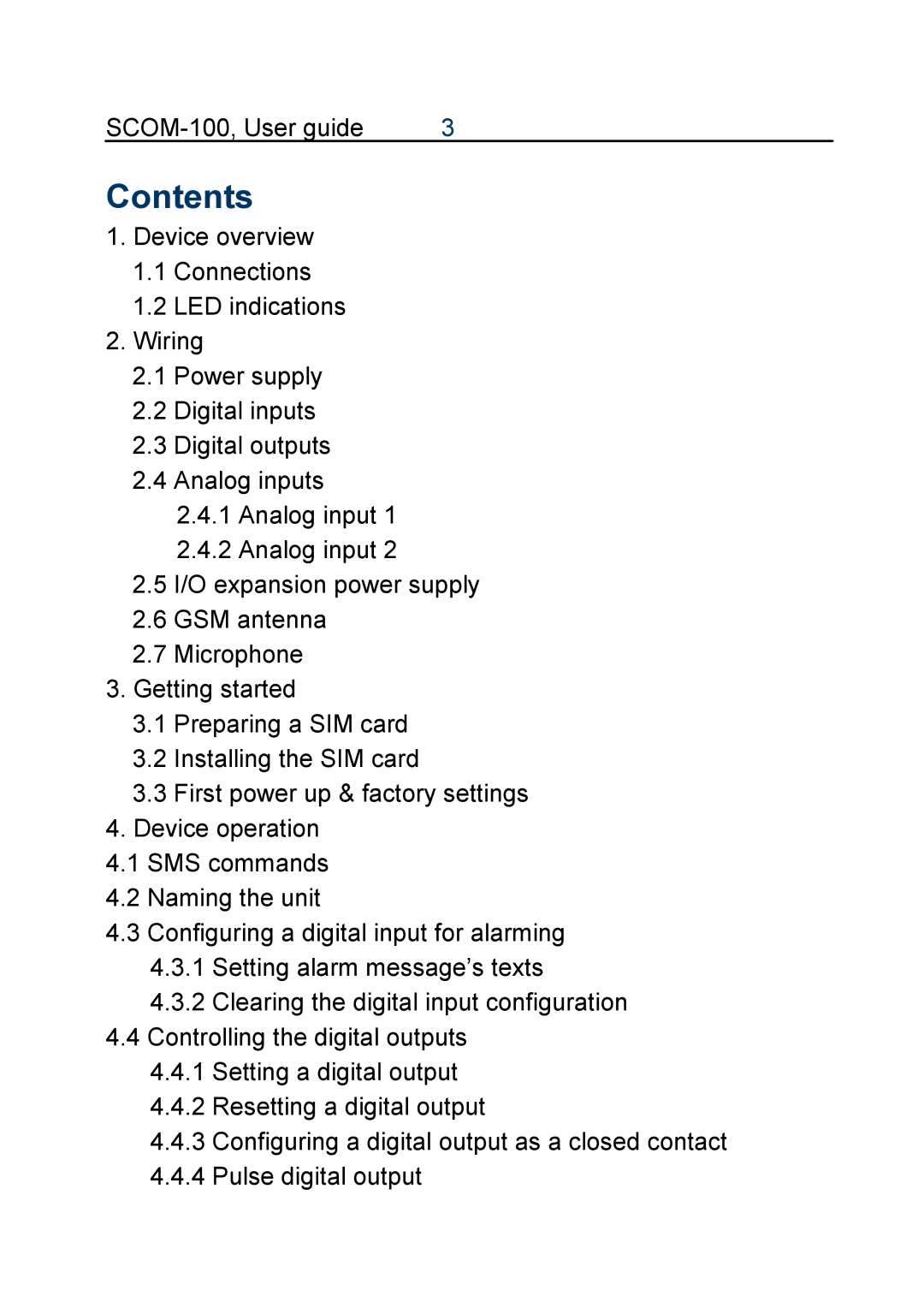 Infinite Peripherals SCOM-100 manual Contents 