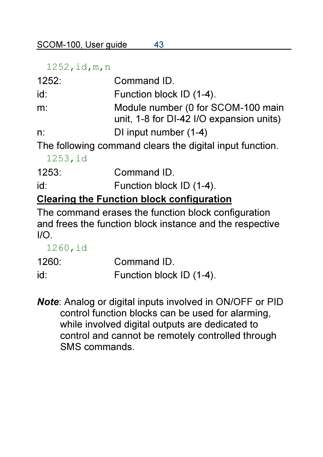 Infinite Peripherals SCOM-100 manual 1252,id,m,n, 1253,id, 1260,id 