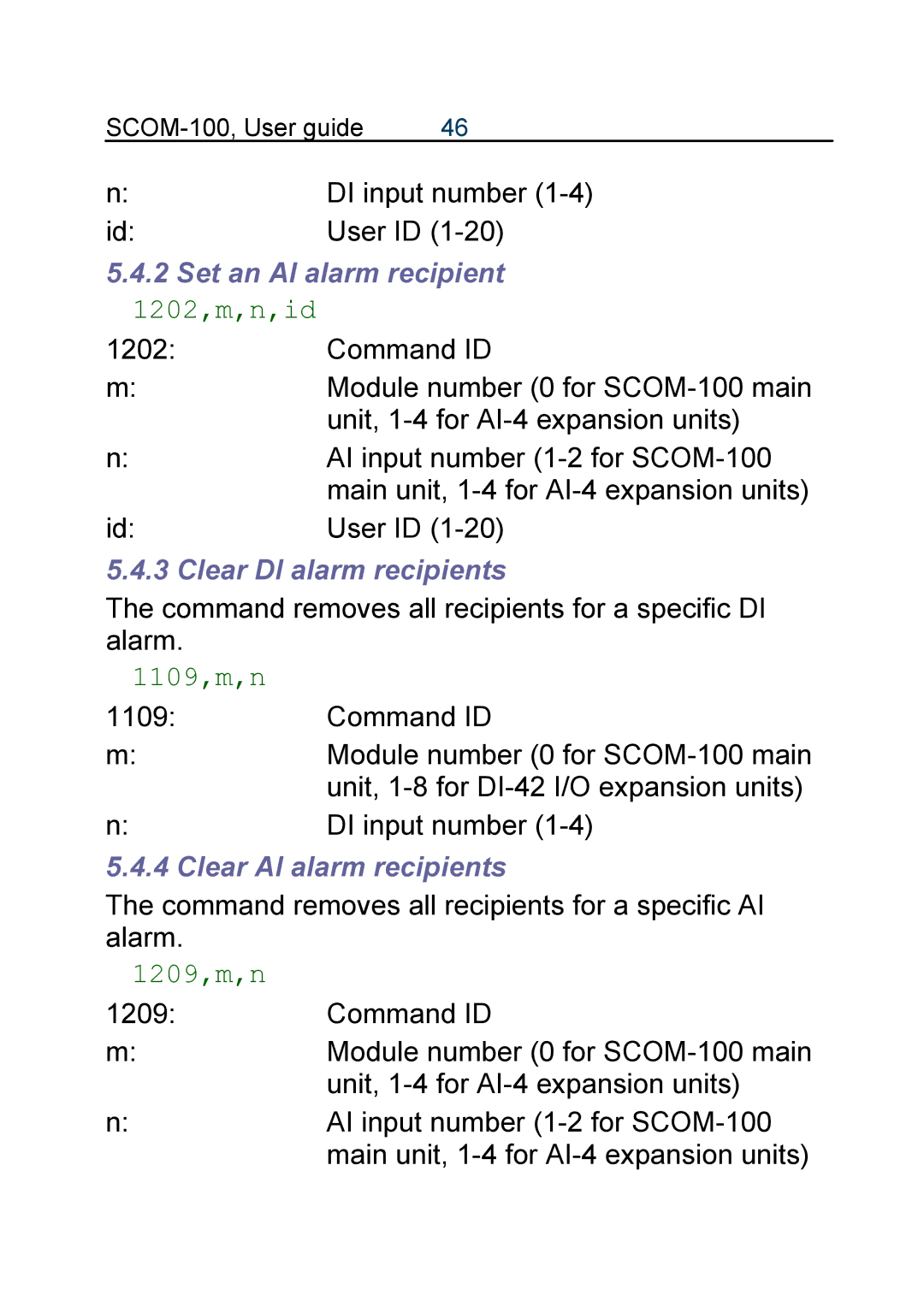 Infinite Peripherals SCOM-100 manual Set an AI alarm recipient, Clear DI alarm recipients, Clear AI alarm recipients 