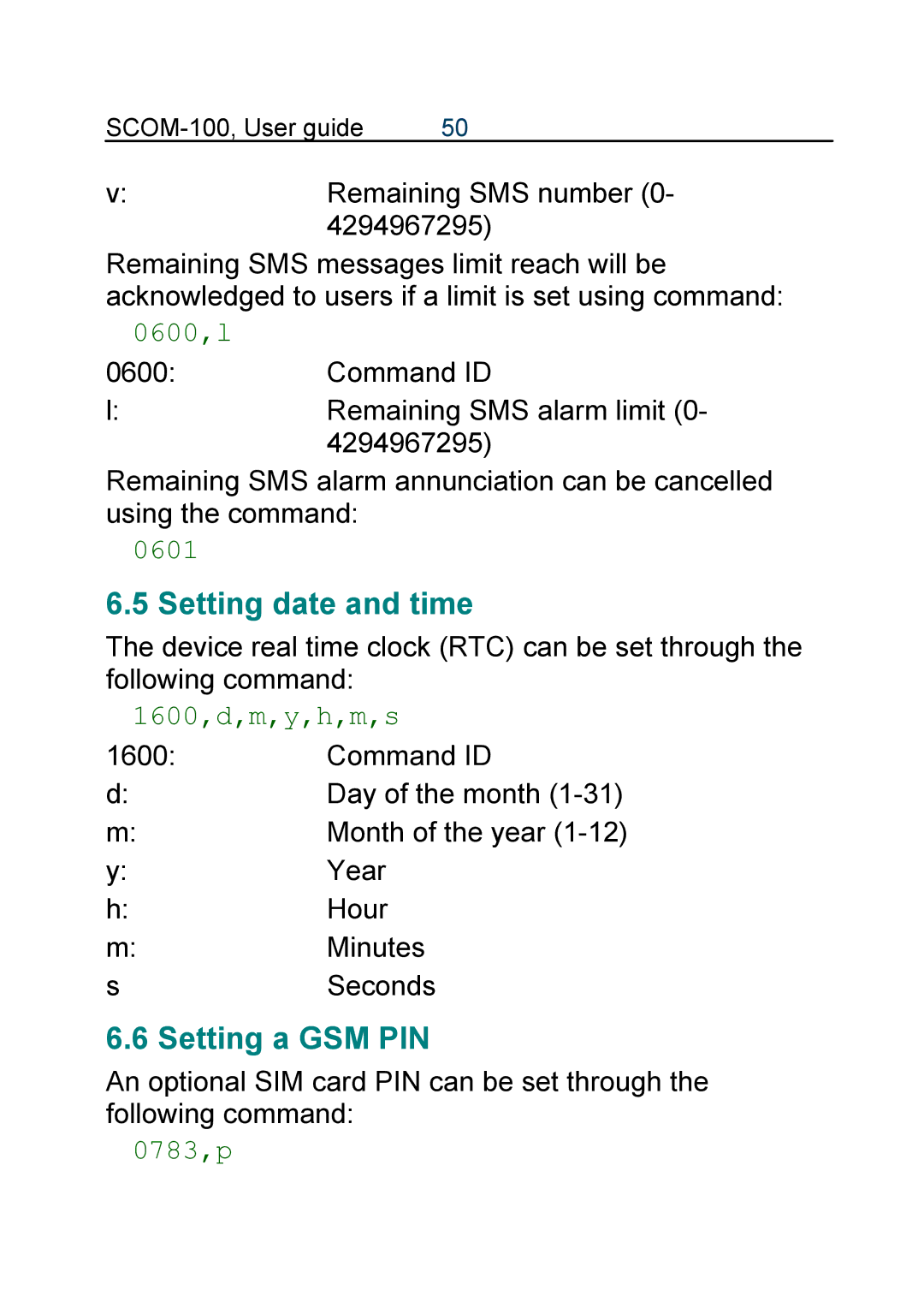 Infinite Peripherals SCOM-100 manual Setting date and time, Setting a GSM PIN 