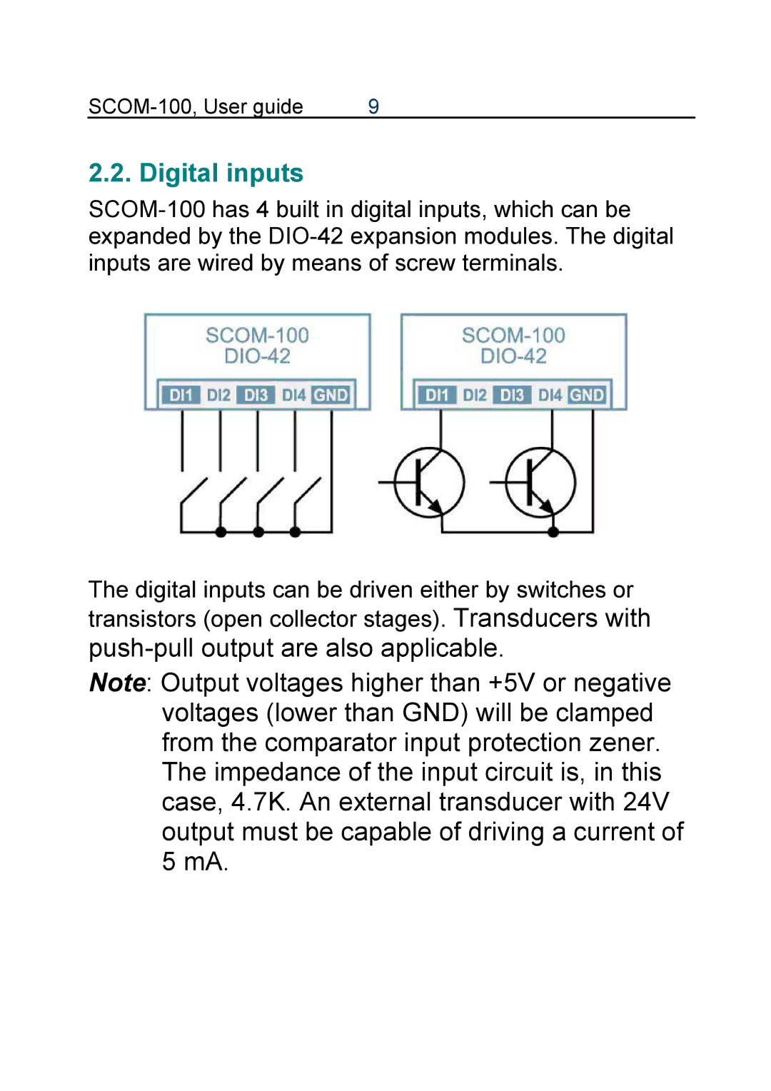 Infinite Peripherals SCOM-100 manual Digital inputs 