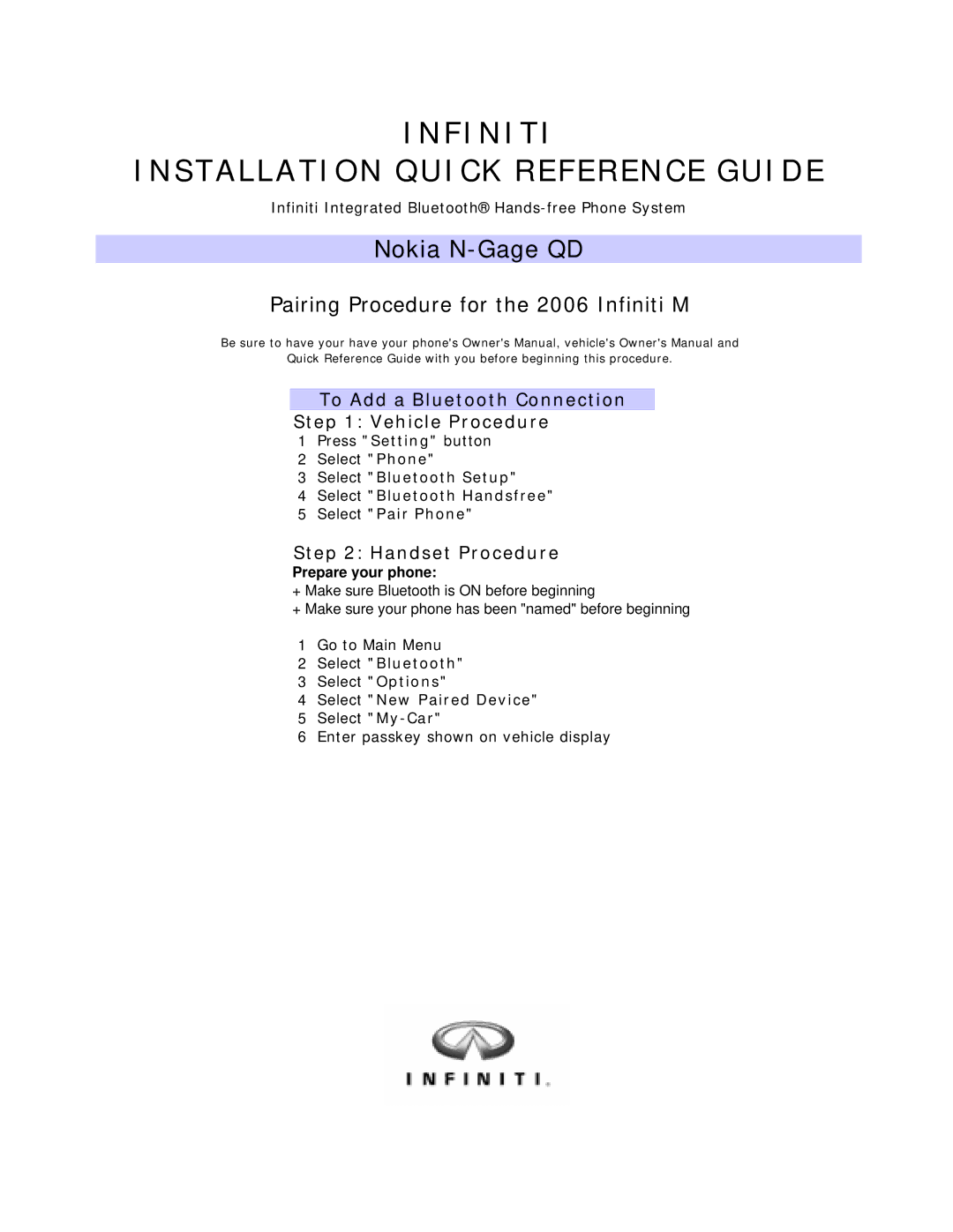 Infiniti 3600, 3650 owner manual Nokia N-Gage QD 