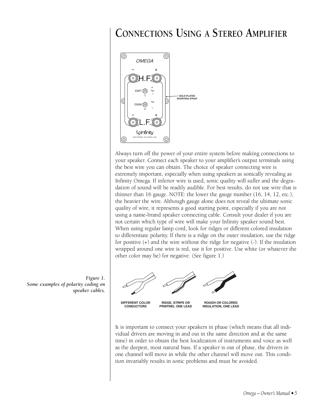 Infiniti 9301297-001 owner manual Connections Using a Stereo Amplifier 