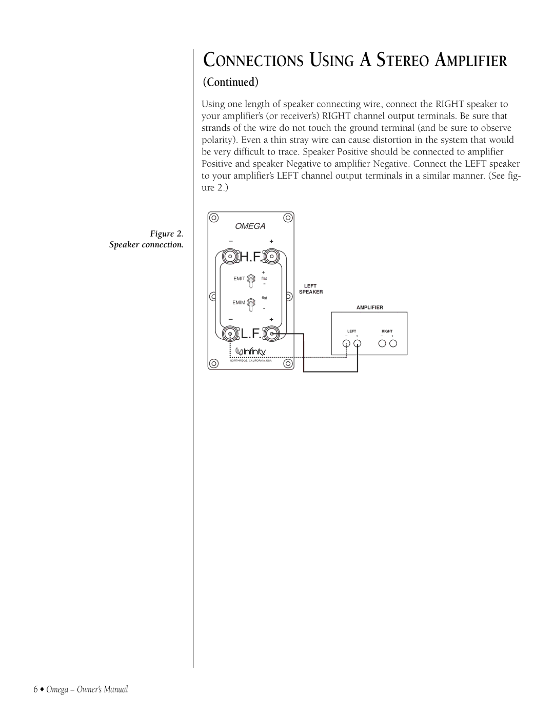 Infiniti 9301297-001 owner manual Connections Using a Stereo Amplifier 