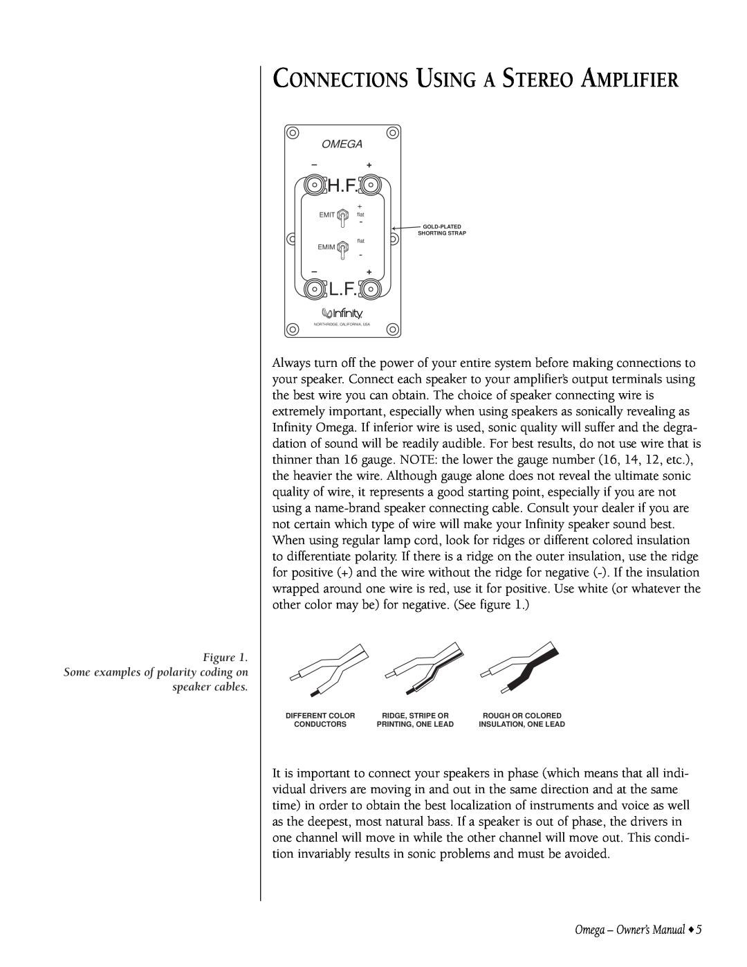 Infiniti 9301297-001 owner manual Connections Using A Stereo Amplifier 